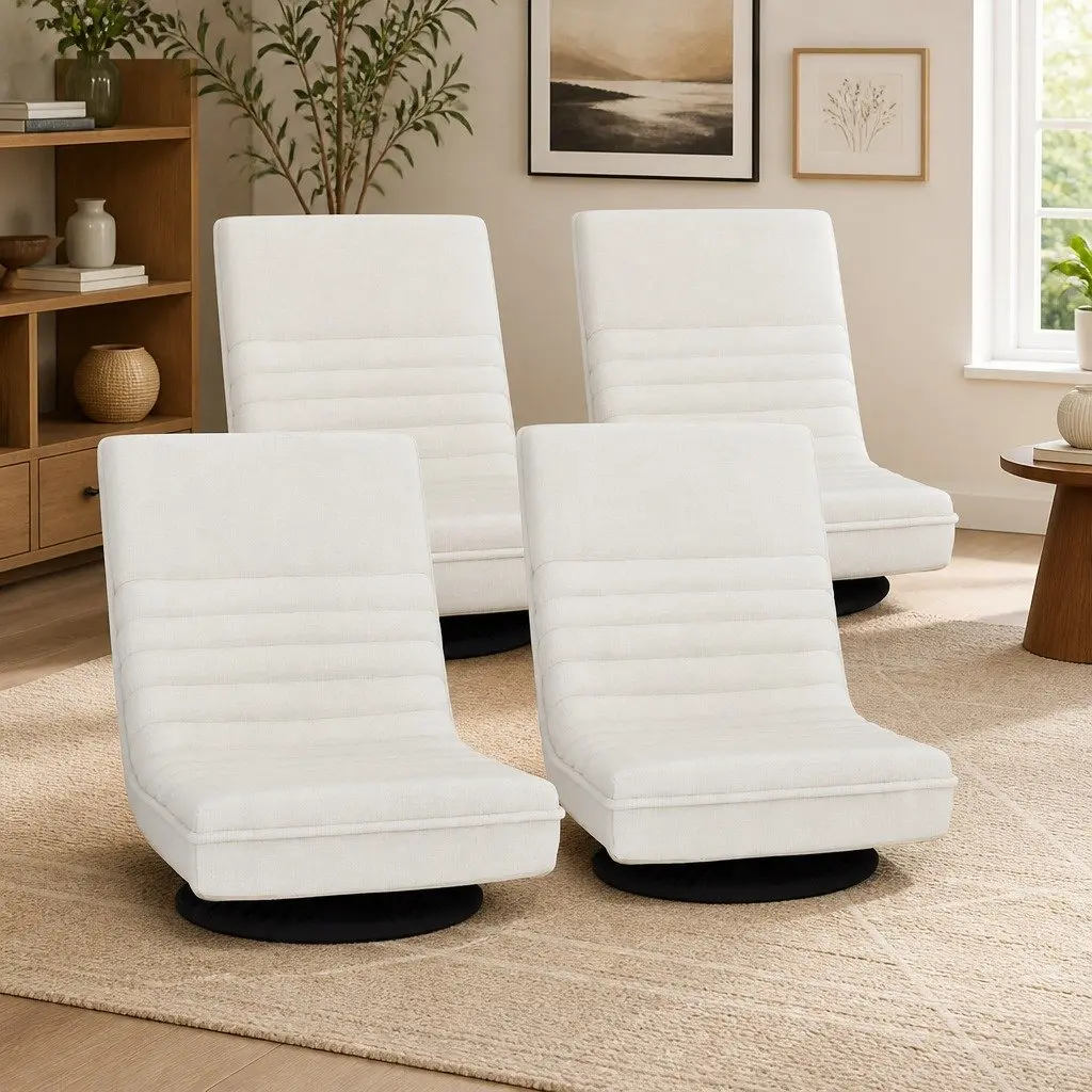 Floor Lounge Chair Swivel Foldable 45cm White