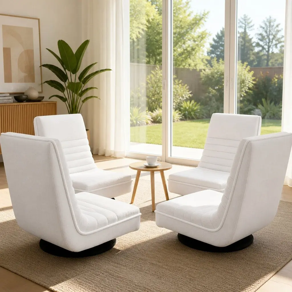 Floor Lounge Chair Swivel Foldable 45cm White