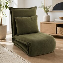 Foldable Adjustable Lounge Sofa Bed with Corduroy Upholstery