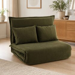 Adjustable Green Corduroy 2-Seater Floor Lounge Sofa Bed