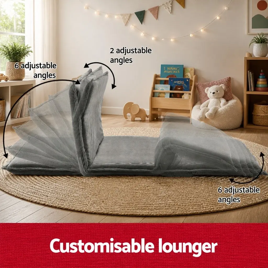 Floor Lounge Sofa Bed Adjustable Foldable Grey 2-Seater Arm Chair