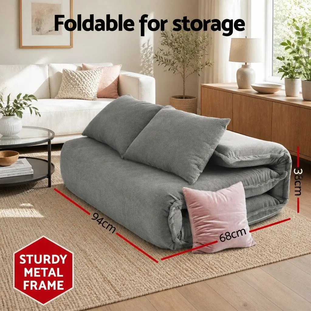 Floor Lounge Sofa Bed Adjustable Foldable Grey 2-Seater Arm Chair