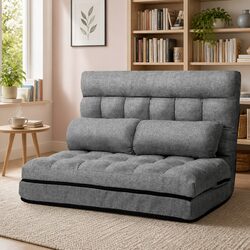 Adjustable Recliner 2-Seater Floor Lounge Sofa Bed Grey