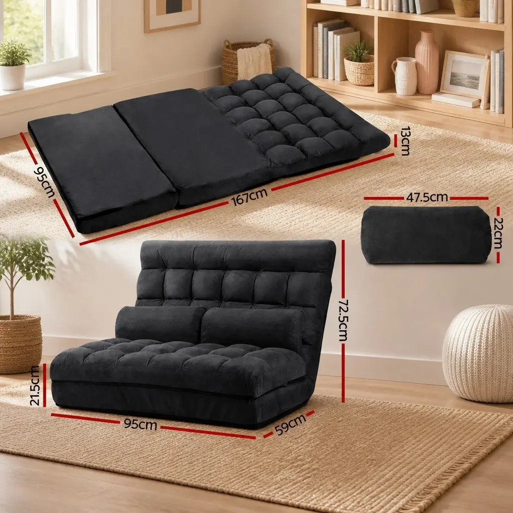 Adjustable Reclining Charcoal Floor Sofa Bed 2-Seater Foldable Lounger