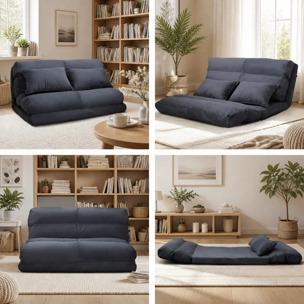 Foldable Couch Charcoal Adjustable 5-Position 2-Seater Floor Lounge Sofa