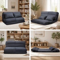 Adjustable 2-Seater Floor Lounge Sofa Bed in Charcoal
