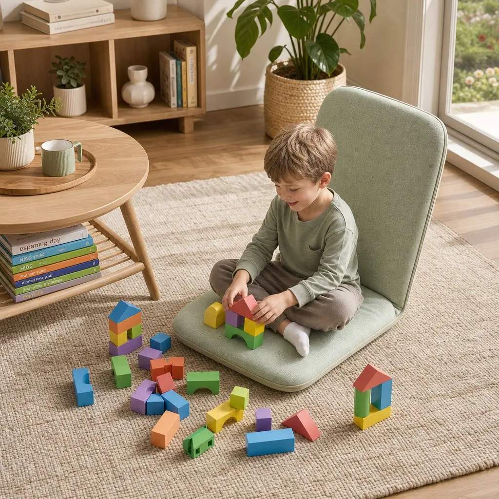 Adjustable Floor Chair Green Single Seat Foldable Lazy Sofa 5 Position for Indoor Use