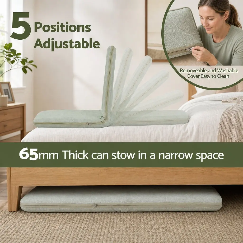 Adjustable Floor Chair Green Single Seat Foldable Lazy Sofa 5 Position for Indoor Use
