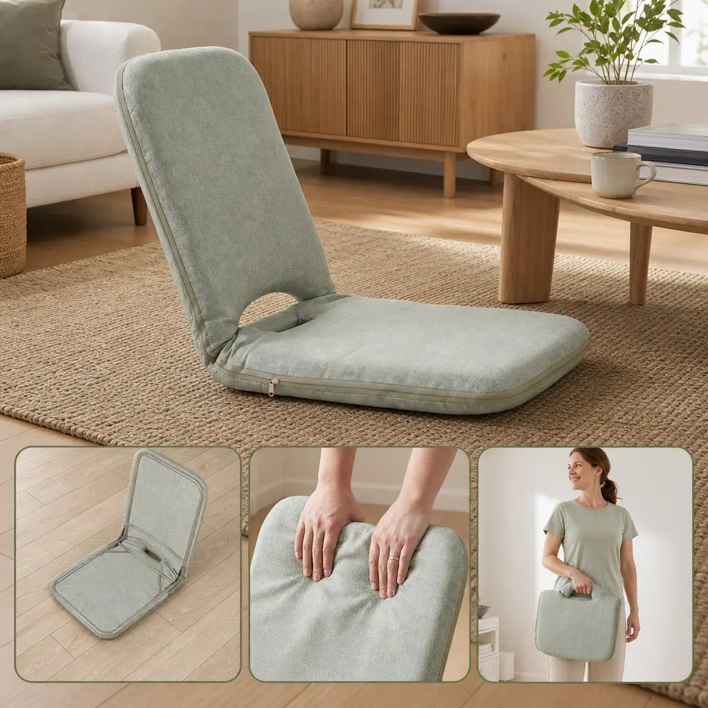 Adjustable Floor Chair Green Single Seat Foldable Lazy Sofa 5 Position for Indoor Use