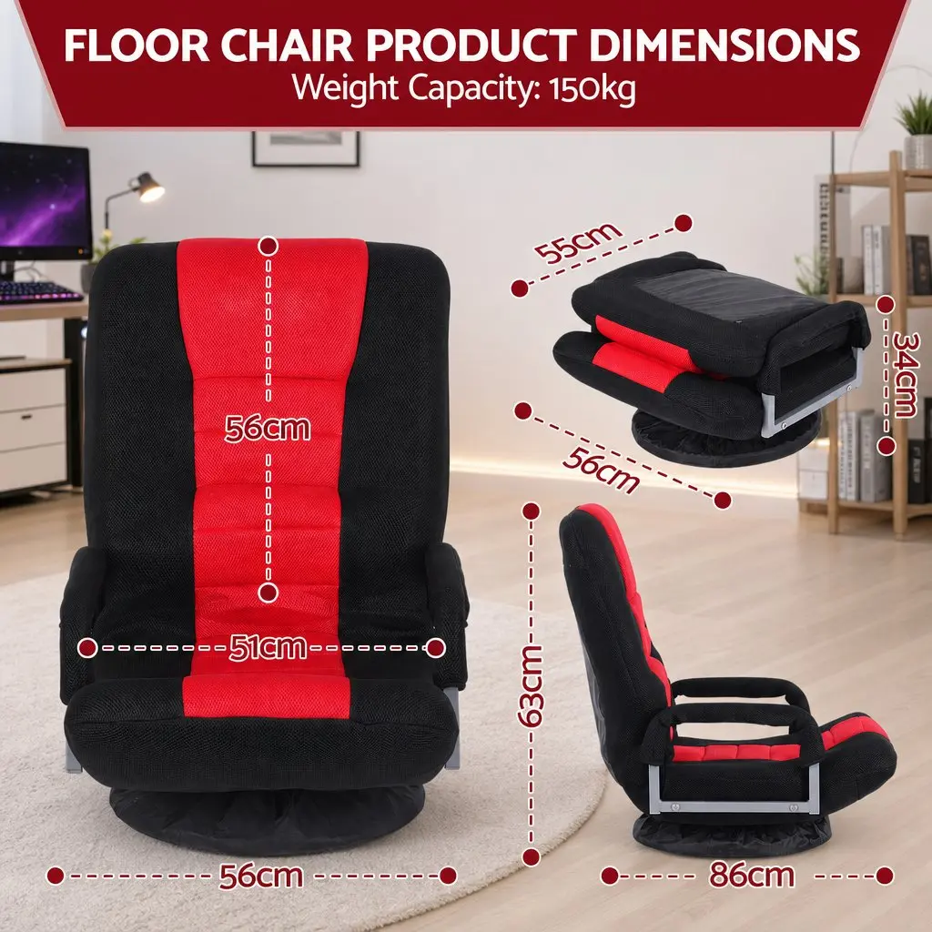 Gaming Chair 360 Swivel Adjustable Backrest Foldable Compact Black and Red
