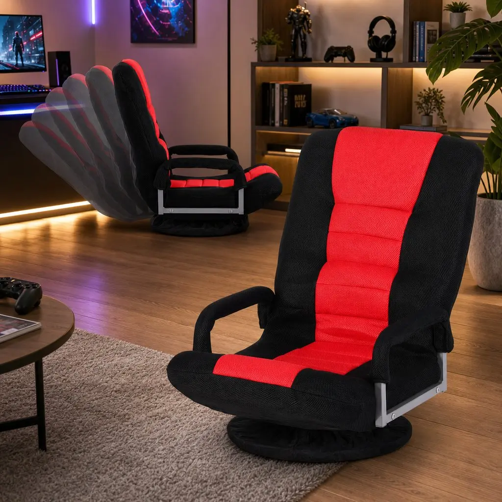 Gaming Chair 360 Swivel Adjustable Backrest Foldable Compact Black and Red