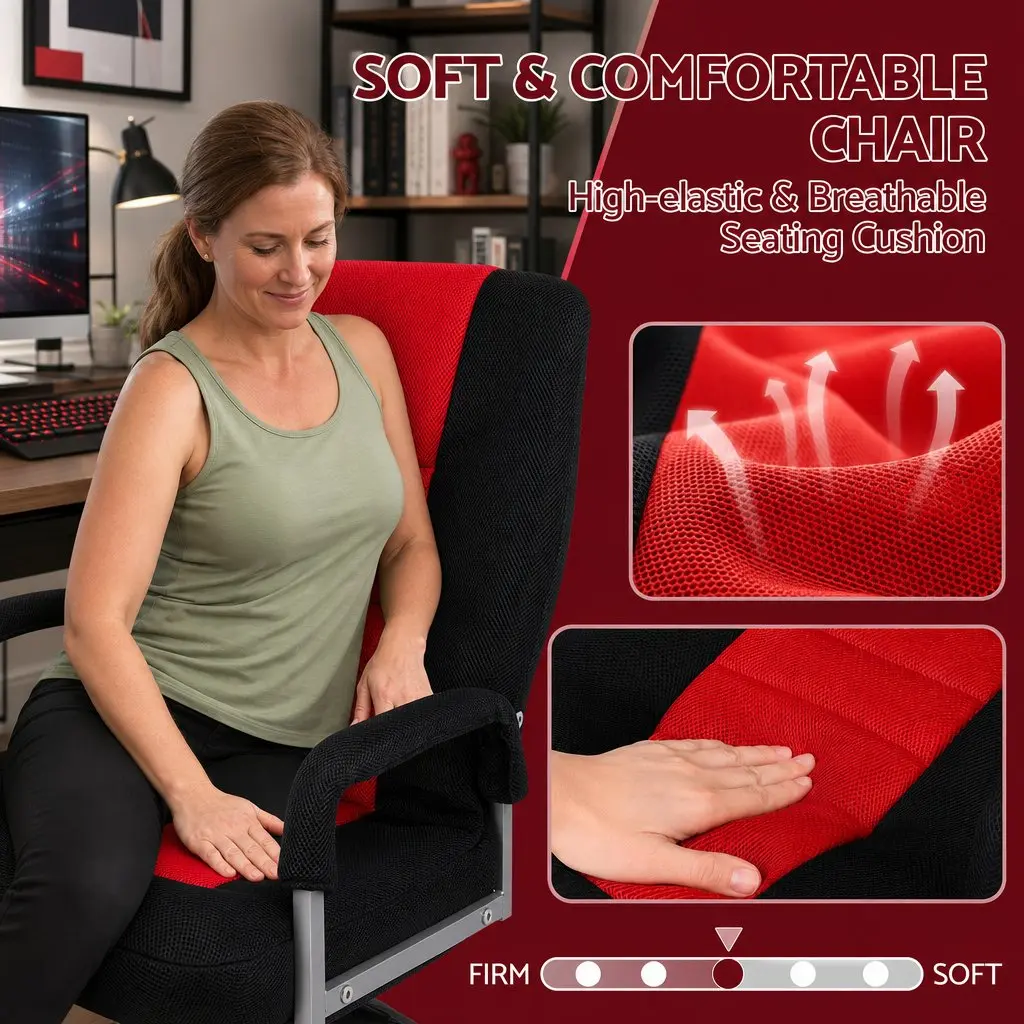 Gaming Chair 360 Swivel Adjustable Backrest Foldable Compact Black and Red