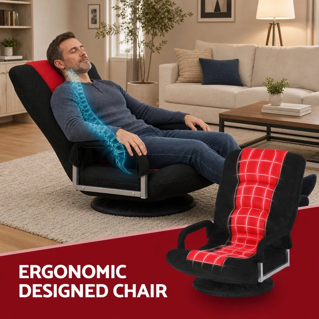 Gaming Chair 360 Swivel Adjustable Backrest Foldable Compact Black and Red