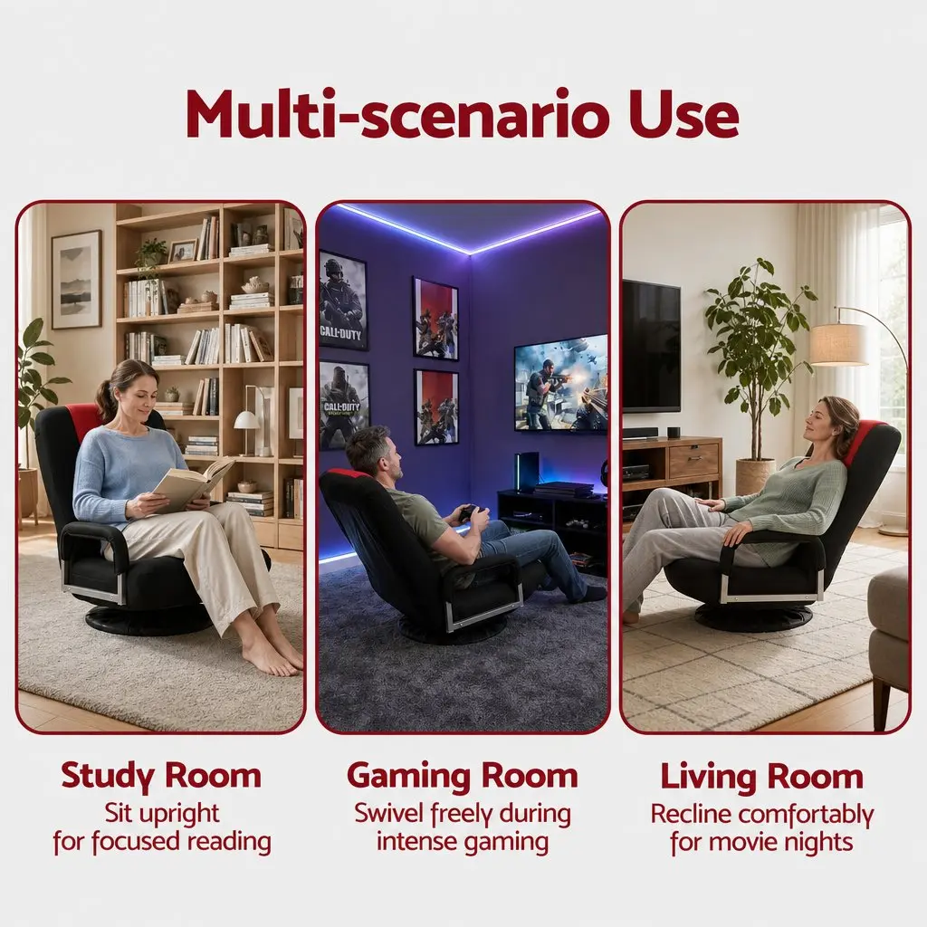 Gaming Chair 360 Swivel Adjustable Backrest Foldable Compact Black and Red