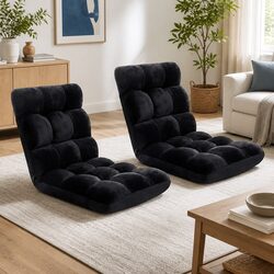 Foldable Black Lounge Chair Adjustable Recliner 2 Pack