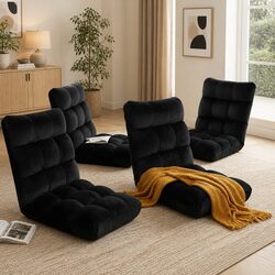 Black Flannel Adjustable Lounge Sofa Chair with 14 Positions