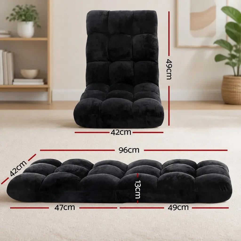 Adjustable Lounge Sofa Chair 14 Positions Recliner Bed Black Flannel Fabric