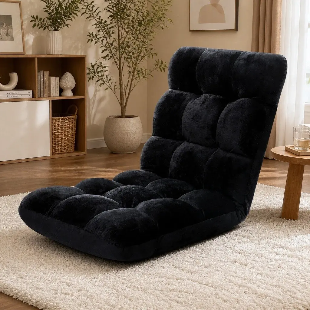 Adjustable Lounge Sofa Chair 14 Positions Recliner Bed Black Flannel Fabric