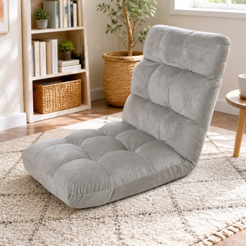 Lounge Sofa Chair Adjustable Comfort Grey Flannel Fabric Foldable