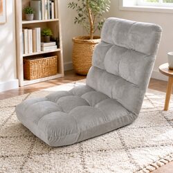 Foldable Adjustable Lounge Sofa Chair in Grey Flannel