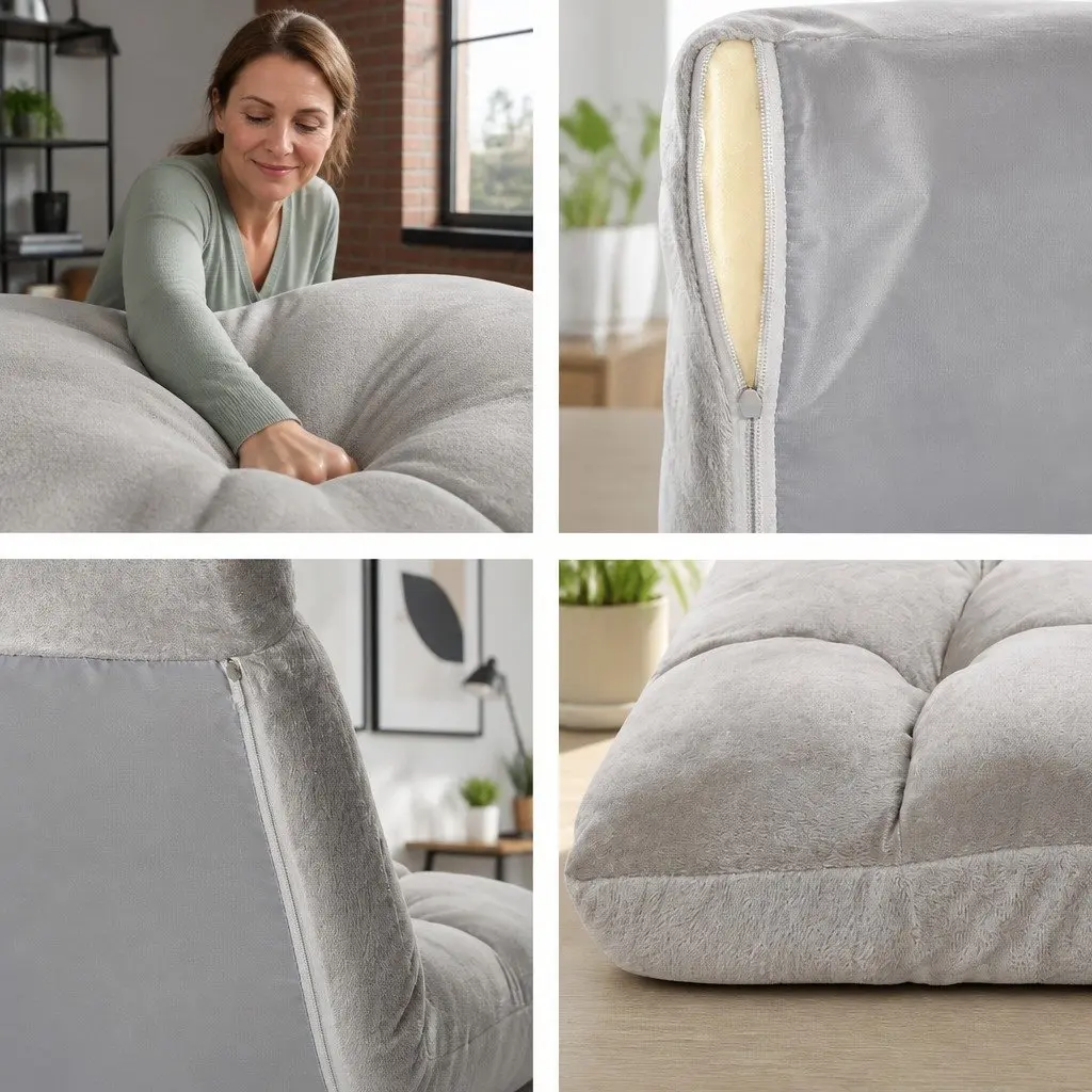 Lounge Sofa Bed Chair Adjustable 14 Positions Grey Flannel Folding
