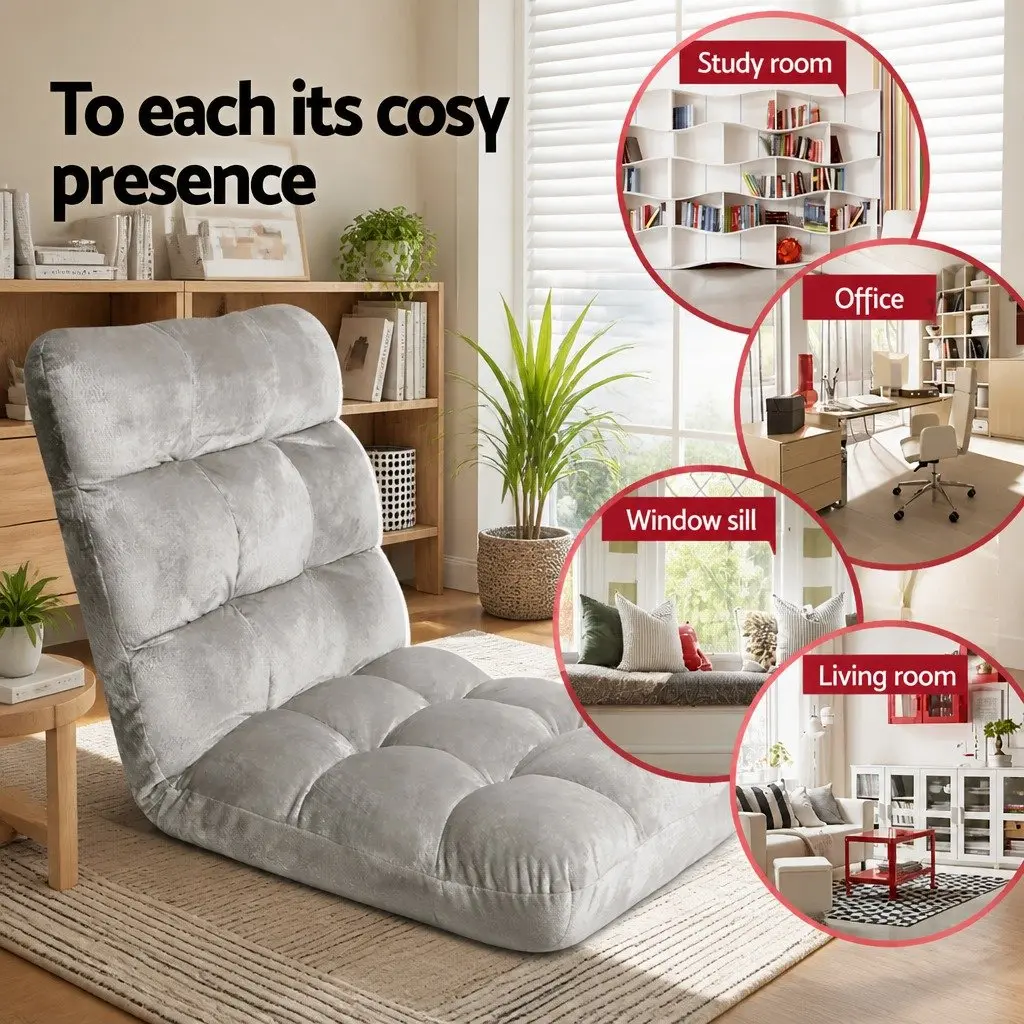 Adjustable Lounge Sofa Chair Grey Flannel 14 Positions Reclining Armchair