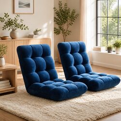 Adjustable Lounge Sofa Bed Chair in Navy Flannel