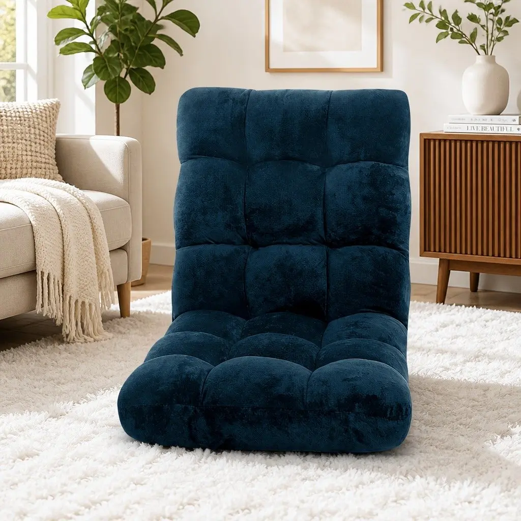 Adjustable Floor Lounge Sofa Chair 14 Positions Navy Blue