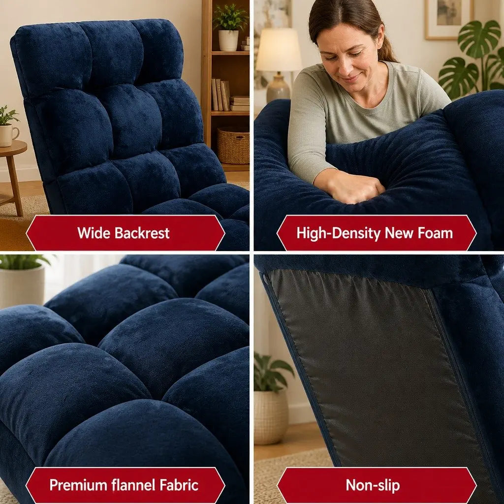 Adjustable Floor Lounge Sofa Chair 14 Positions Navy Blue