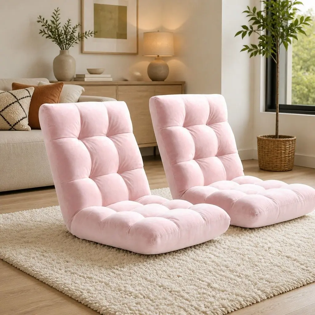Floor Lounge Sofa Bed Chair Adjustable Recliner 14 Position Pink Flannel