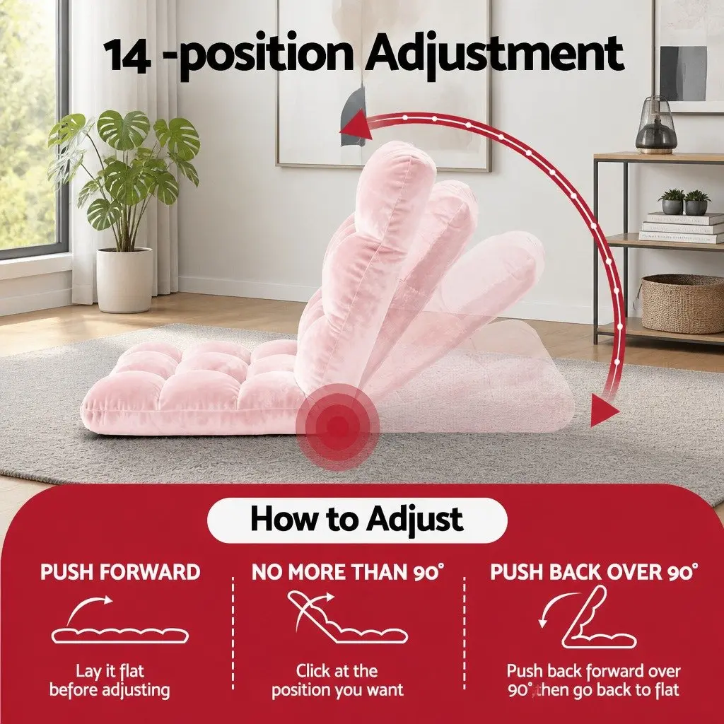 Floor Lounge Sofa Bed Chair Adjustable Recliner 14 Position Pink Flannel