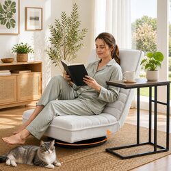Compact Floor Lounge Chair with C-Shaped Side Table