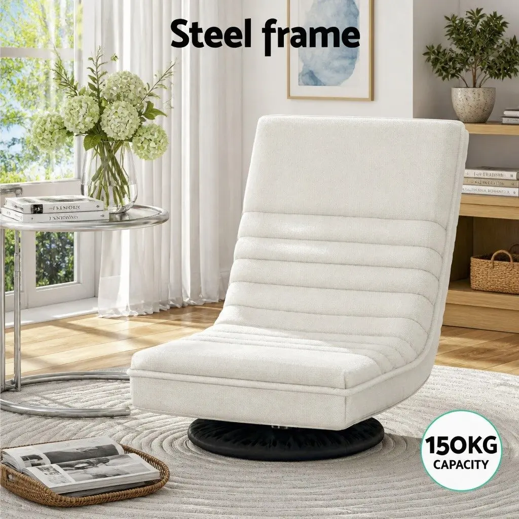 Swivel Floor Lounge Chair Foldable White with C-Shaped Side Table Two Piece Set