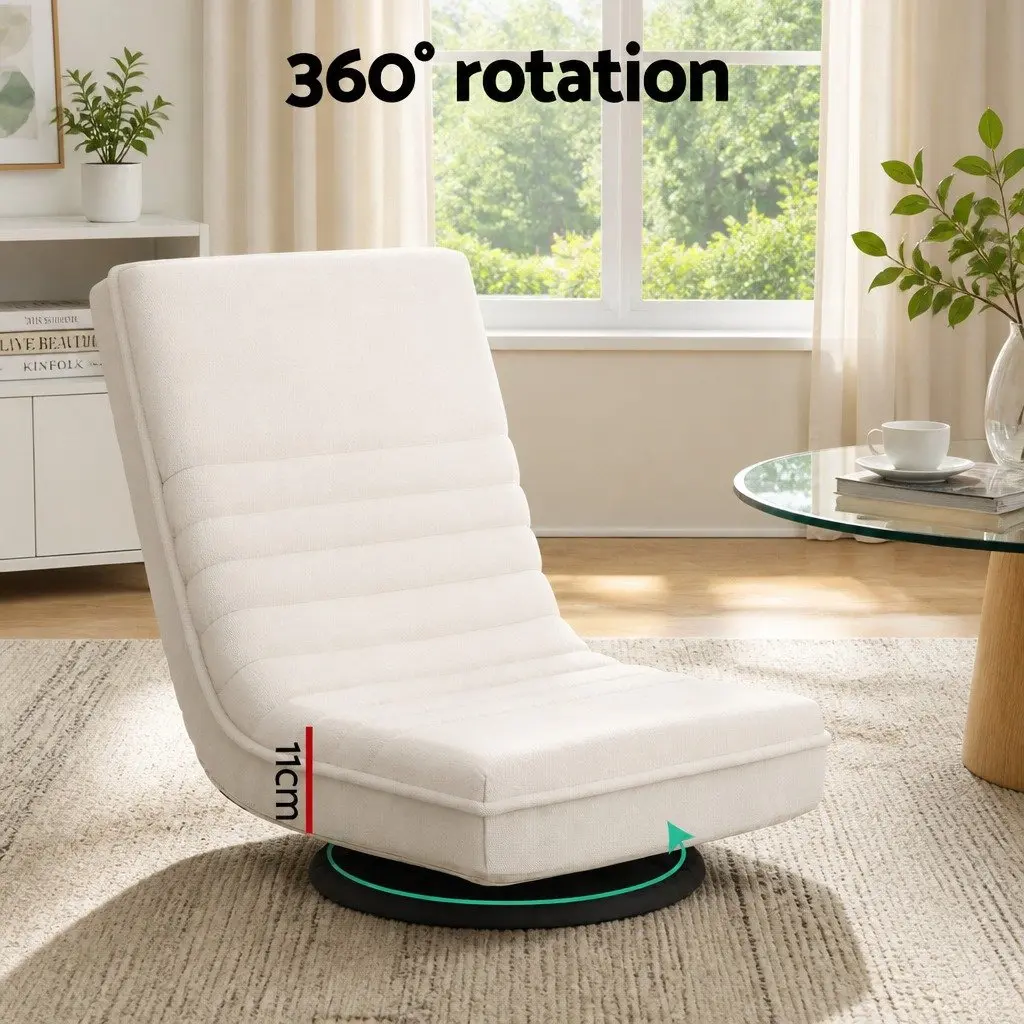 Swivel Floor Lounge Chair Foldable White with C-Shaped Side Table Two Piece Set