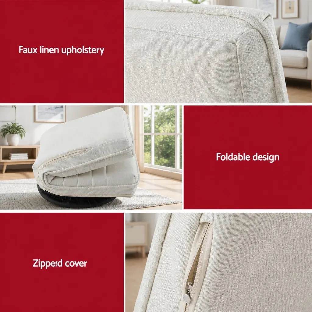 Swivel Floor Lounge Chair Foldable White with C-Shaped Side Table Two Piece Set
