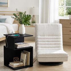 Compact Swivel Floor Chair with Charging Bedside Table Bundle