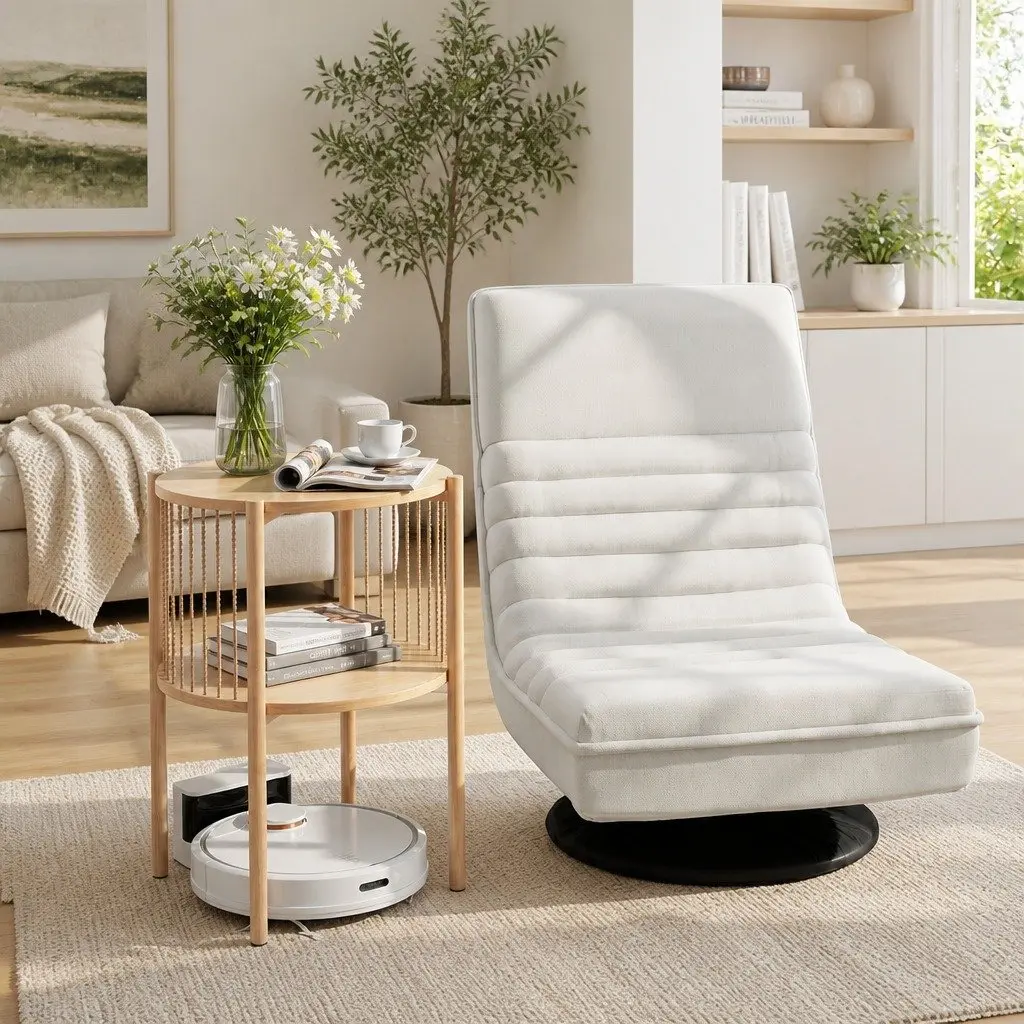 Folding Floor Lounge Chair with Round 2-Tier Side Table Set
