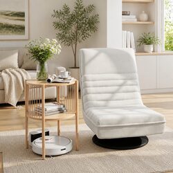 Folding Floor Lounge Chair with Round 2-Tier Side Table Set