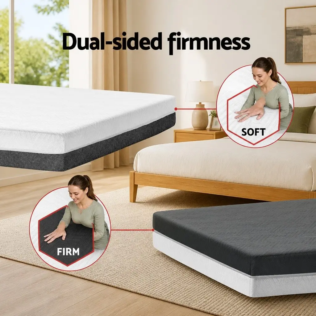 Memory Foam Mattress Dual Firmness 15cm King Size Cool Gel Hypoallergenic White Grey