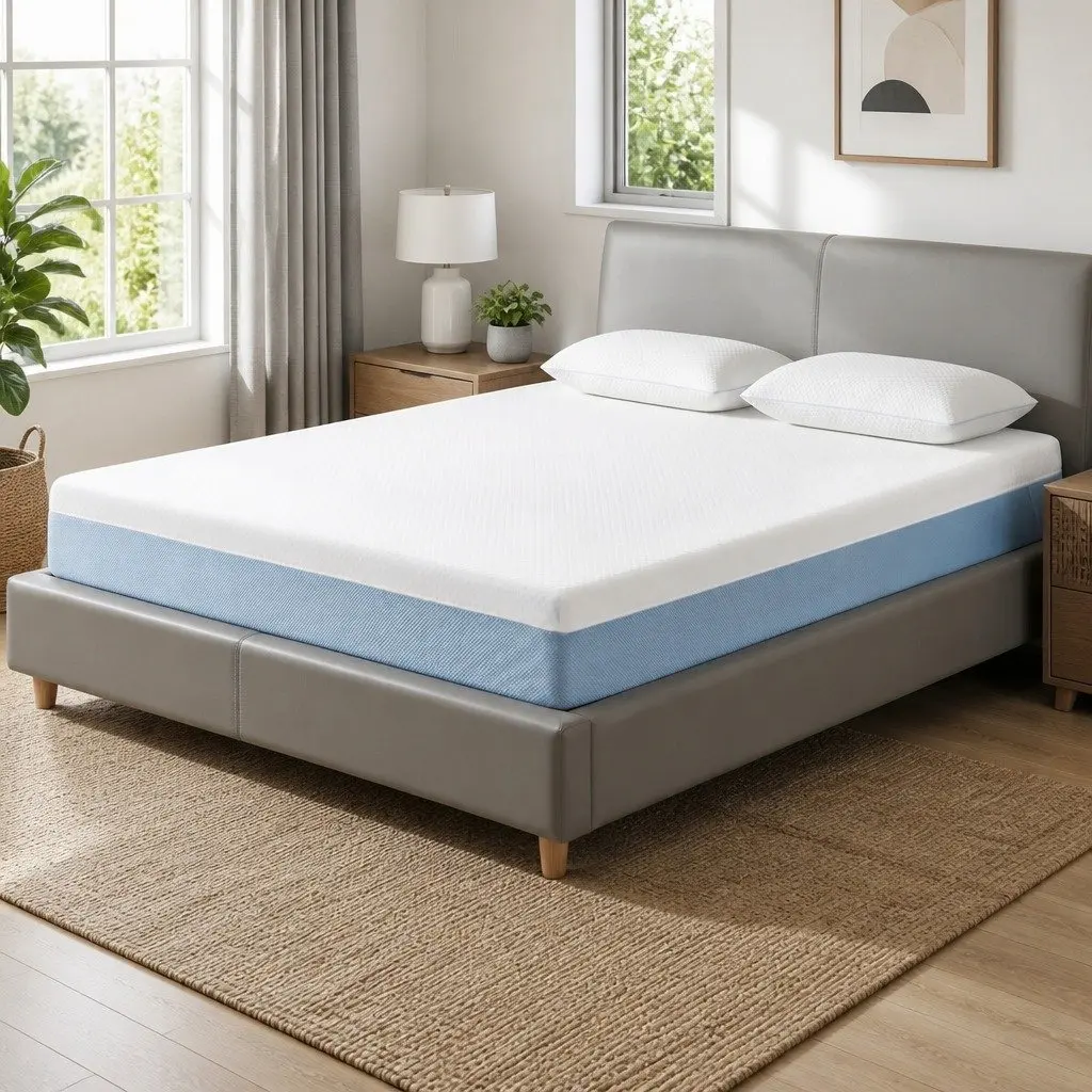 Memory Foam Mattress Medium Firm 22cm Double Cooling Gel White Blue