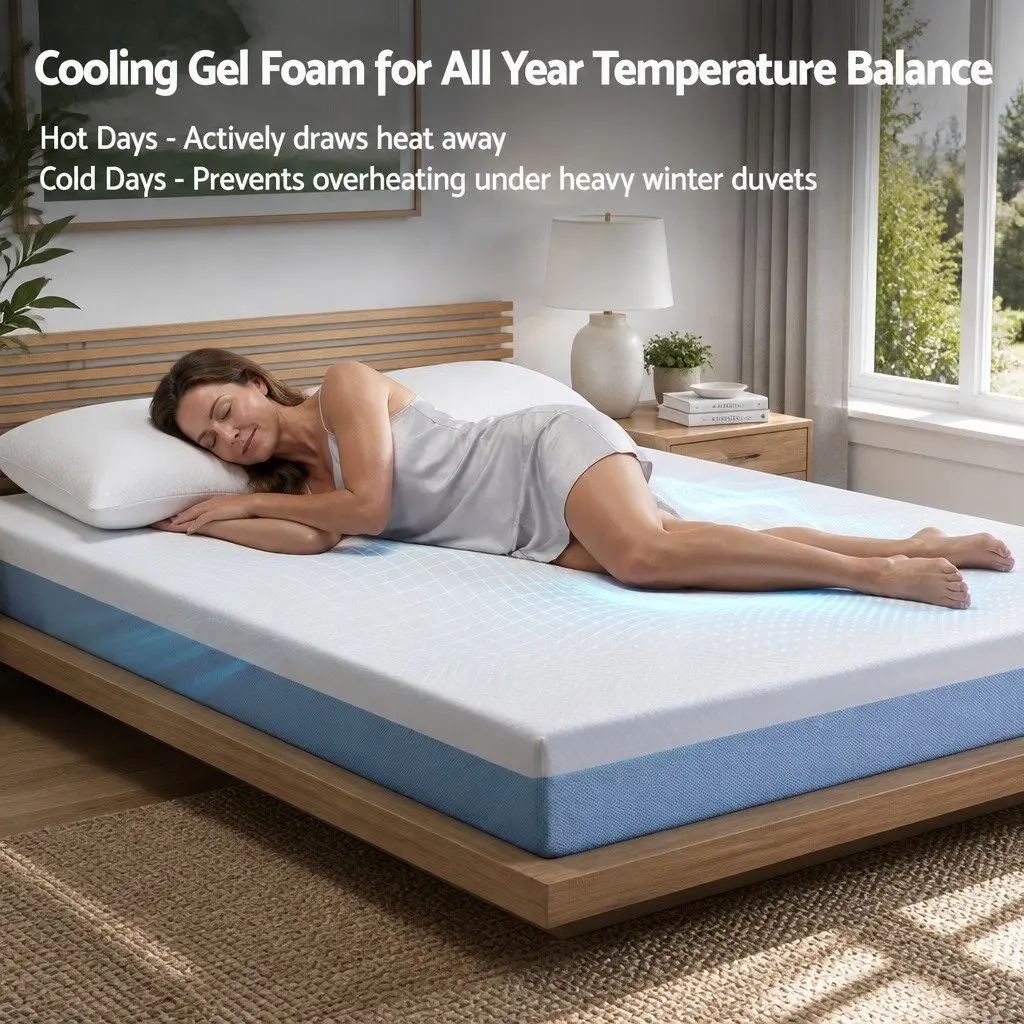 Memory Foam Mattress Medium Firm 22cm Double Cooling Gel White Blue
