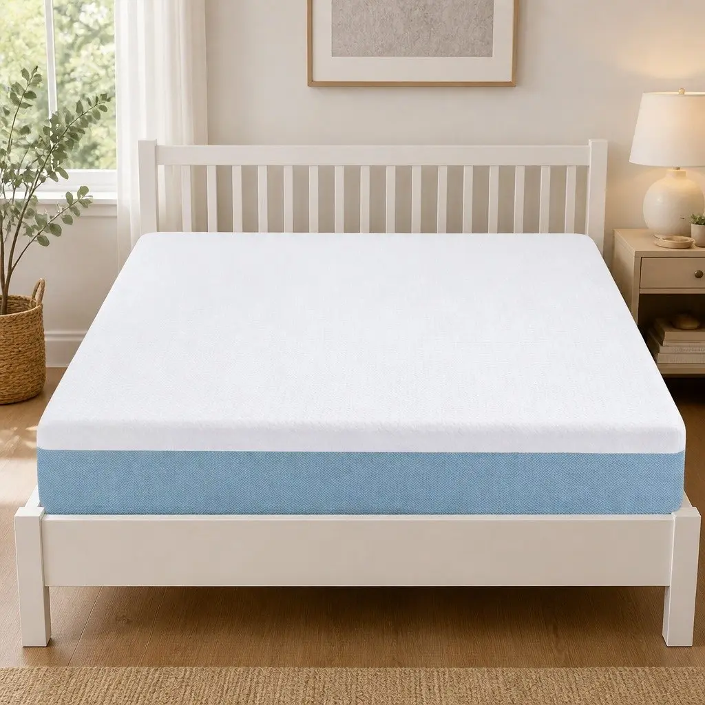 Memory Foam Mattress Medium Firm 22cm Double Cooling Gel White Blue
