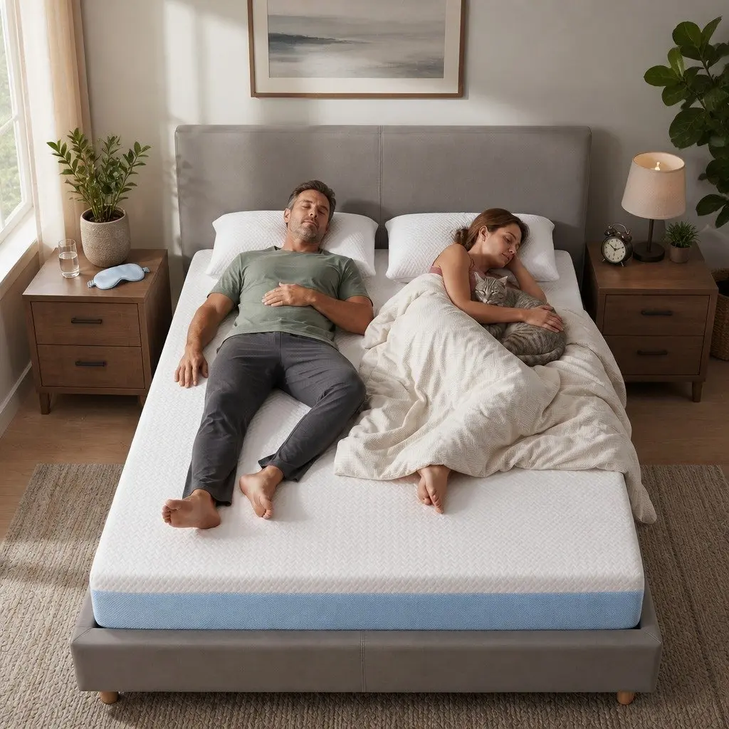 Memory Foam Mattress Medium Firm 22cm Double Cooling Gel White Blue