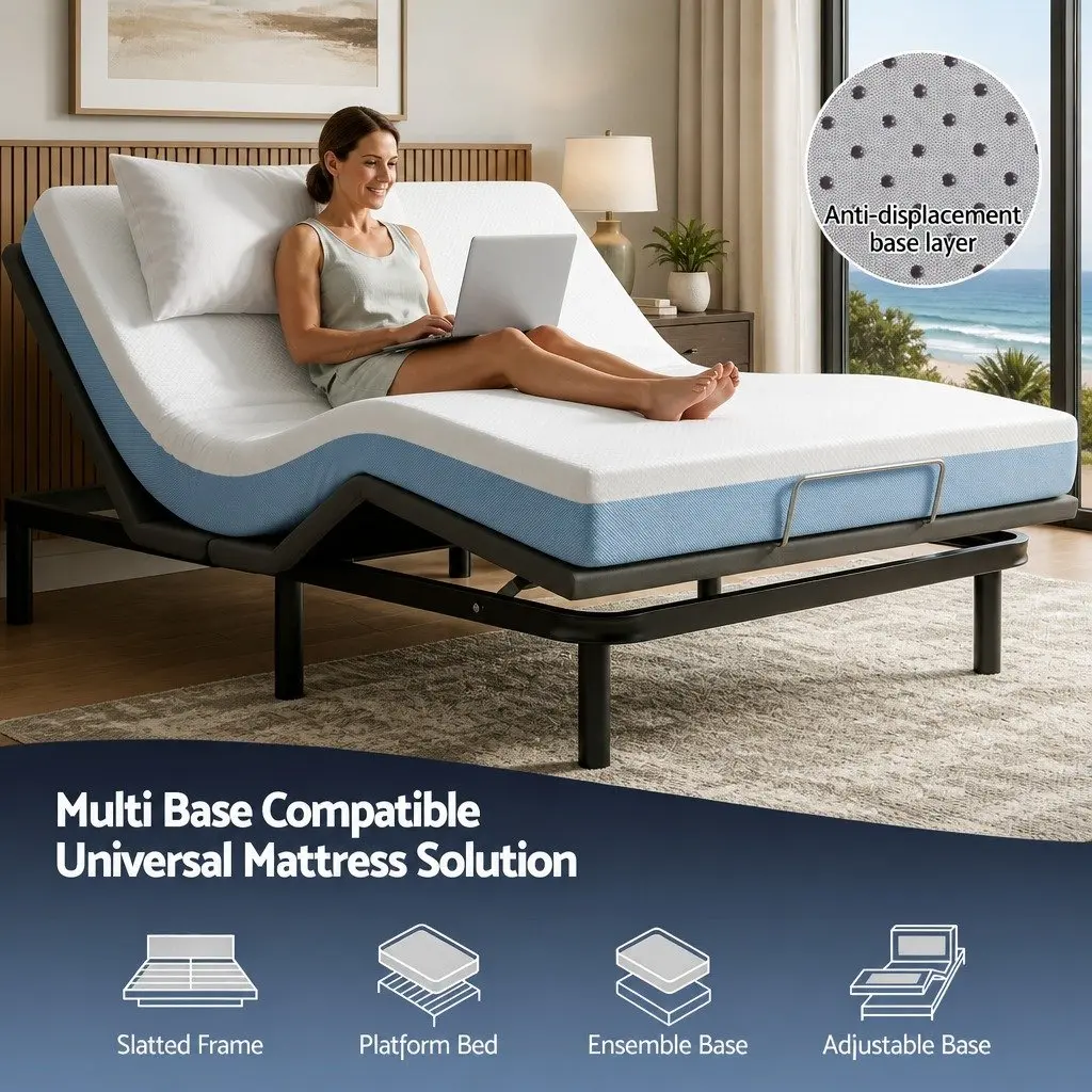 Memory Foam Mattress Medium Firm 22cm Double Cooling Gel White Blue