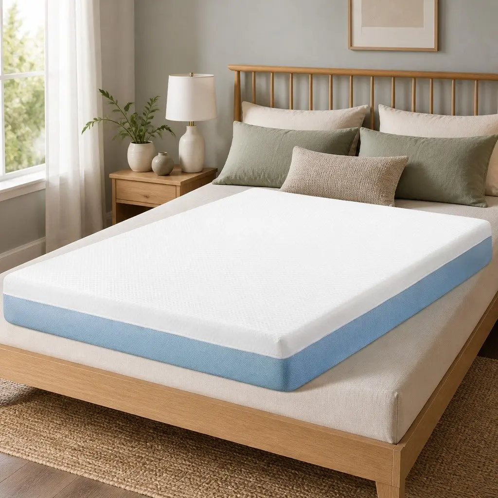 Memory Foam Mattress Medium Firm 22cm Double Cooling Gel White Blue