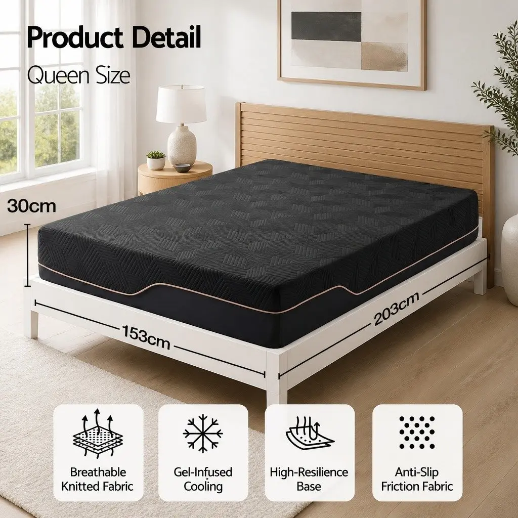 Queen Memory Foam Mattress 30cm with Cooling Gel Layers
