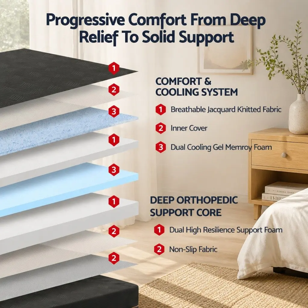 Single Memory Foam Mattress Cooling Gel 30cm Medium Firm Black