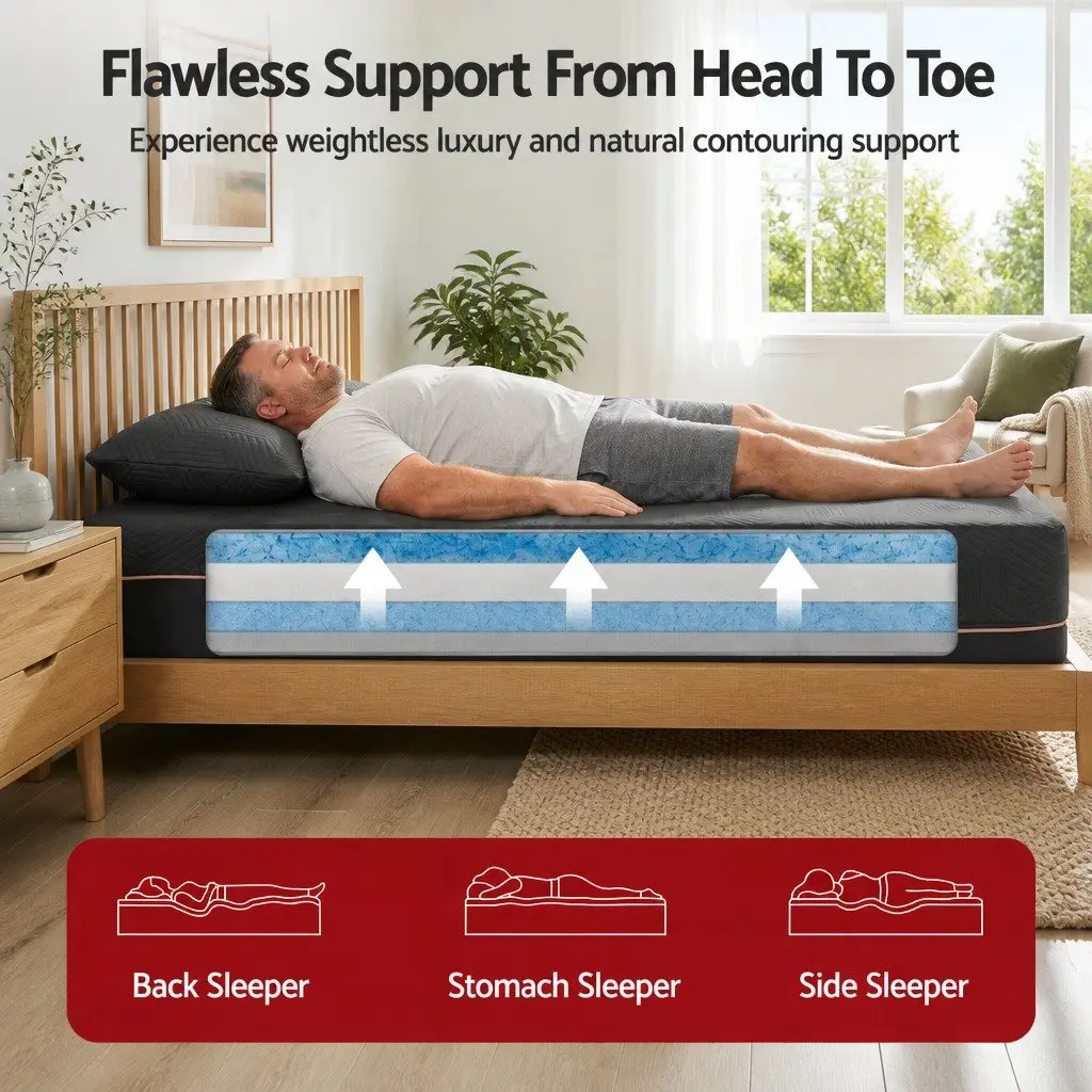 Single Memory Foam Mattress Cooling Gel 30cm Medium Firm Black