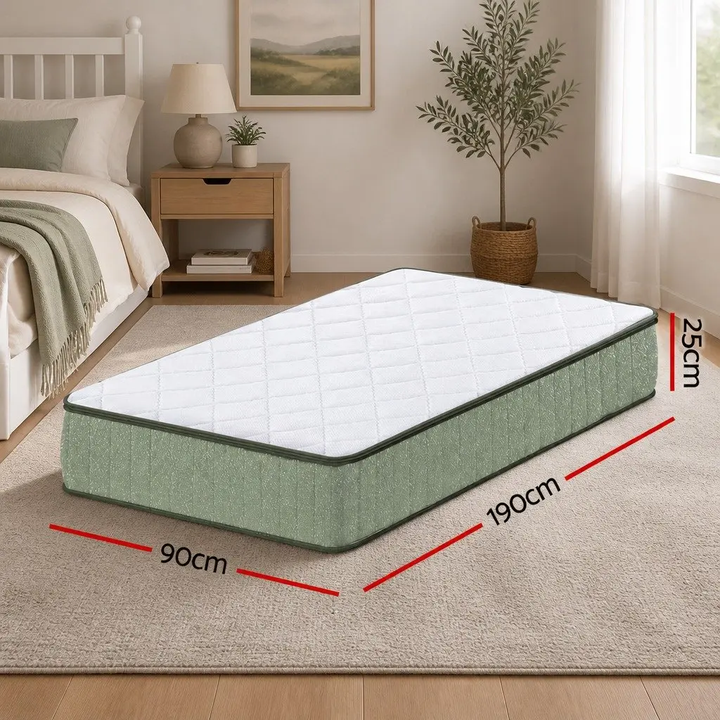 Single Memory Foam Mattress Firm Support 25cm Cooling Gel Charcoal Green and White