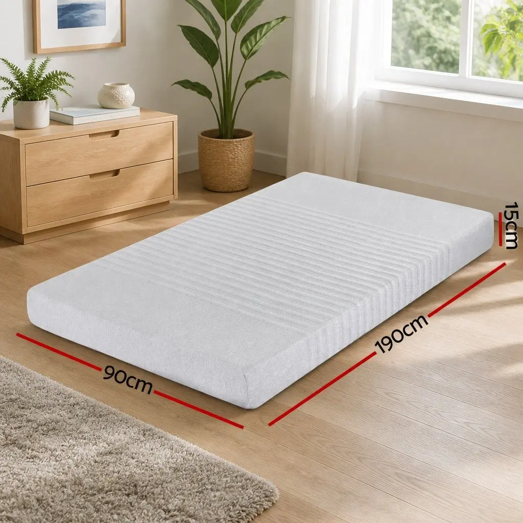 Single Memory Foam Mattress Medium-Firm 15cm Cool Gel 7-Zone Support Bamboo Cover Grey